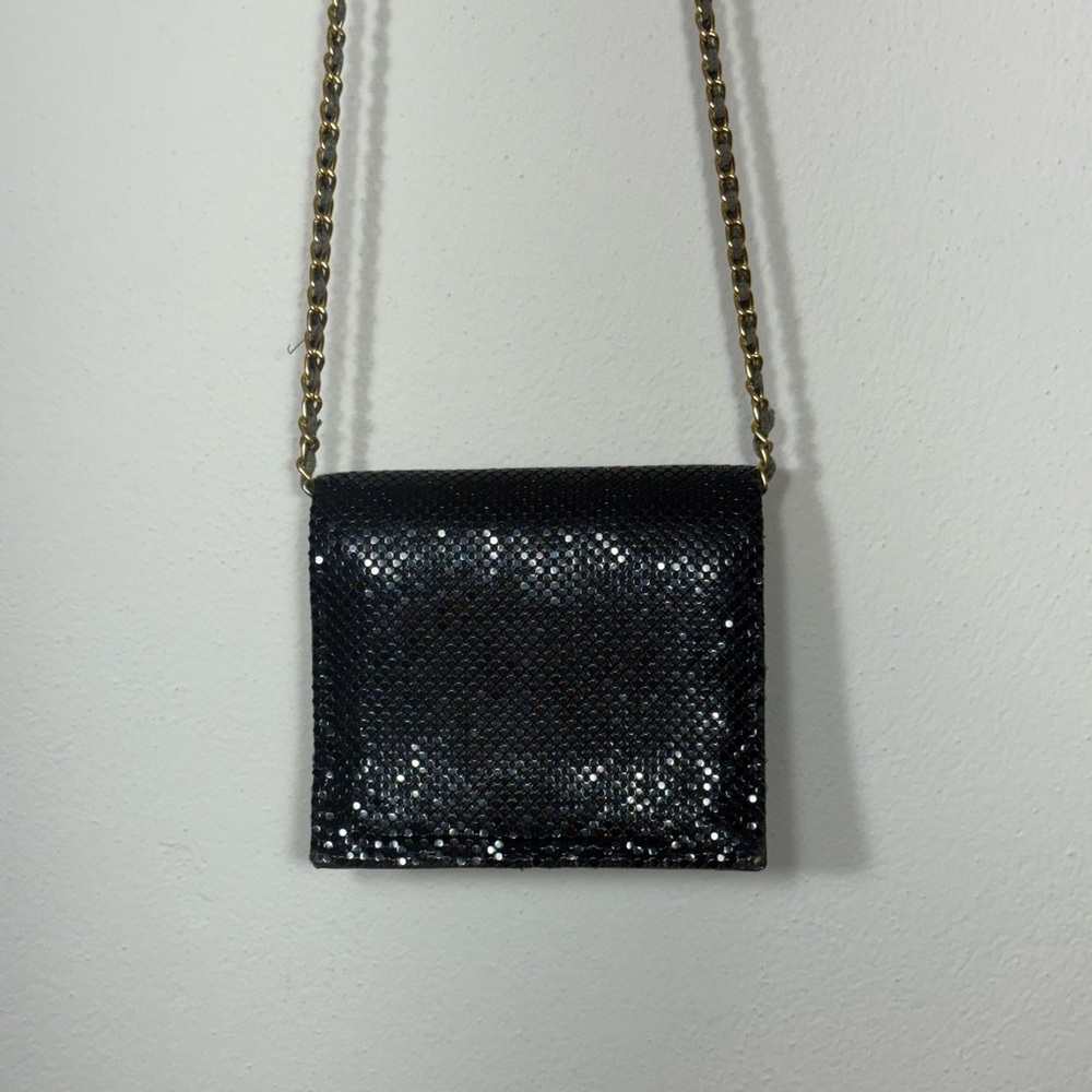 Vintage Whiting and Davis International Black Evening Bag with Gold Chain Strap